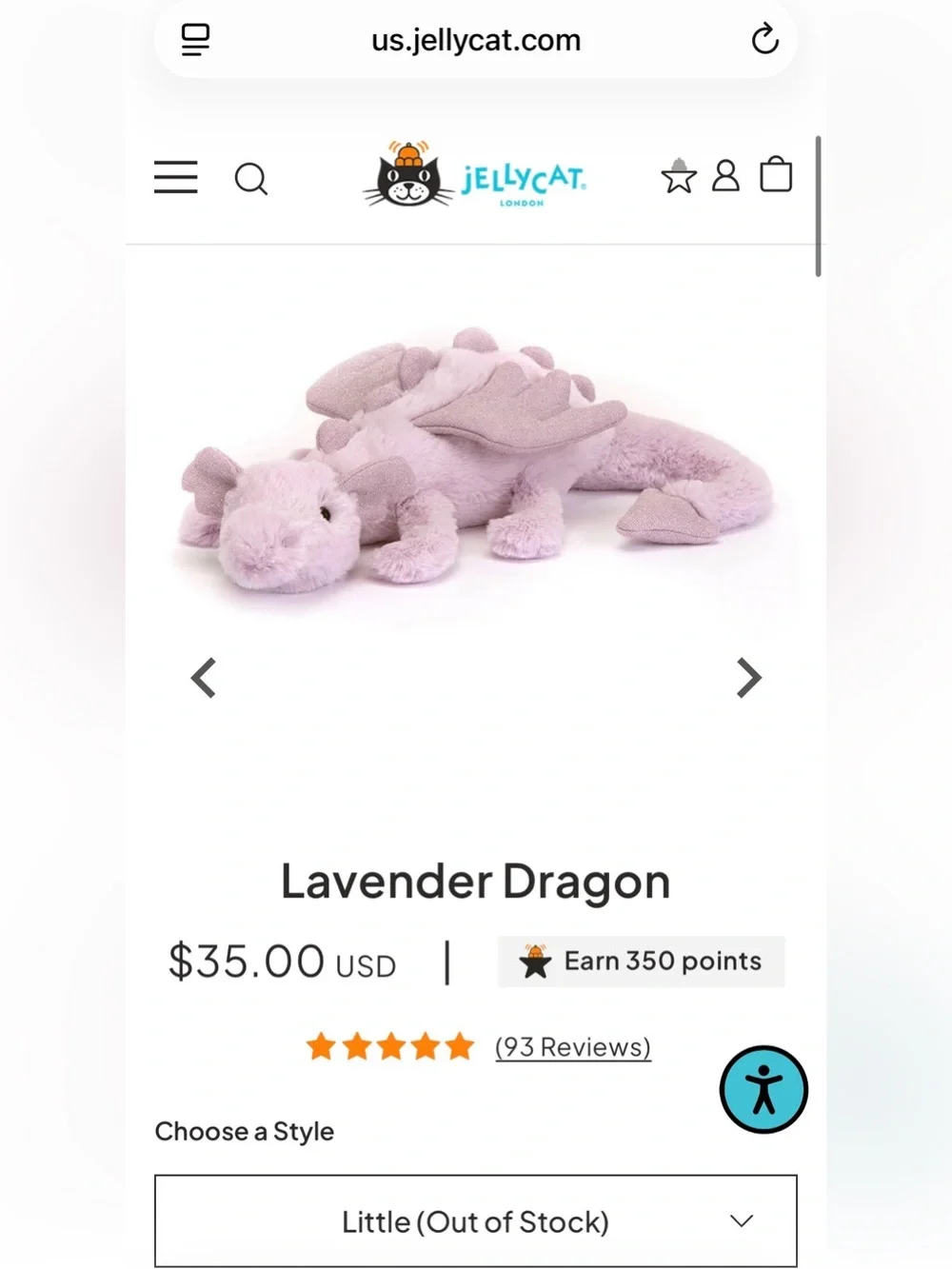 Jellycat Lavender Dragon Little BNWT - dust bag included